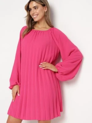 Fuksjowa Plisowana Sukienka z Bufiastymi Rękawami Perlase wei wei