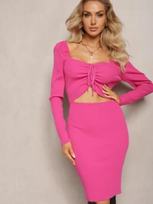 Fuksjowa Prążkowana Mini Sukienka o Dopasowanym Fasonie z Wiązaniem i Wycięciem Xerdessa elsa.m by may