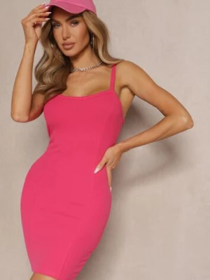 Fuksjowa Prążkowana Sukienka z Bawełny Typu Bodycon Tenalea glo-story
