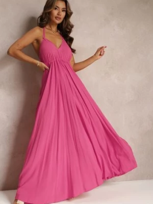 Fuksjowa Rozkloszowana Sukienka Bawełniana z Wiązaniem na Szyi Panethea rosa