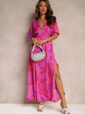 Fuksjowa Rozkloszowana Sukienka Maxi z Wycięciami Aleri retro & icone