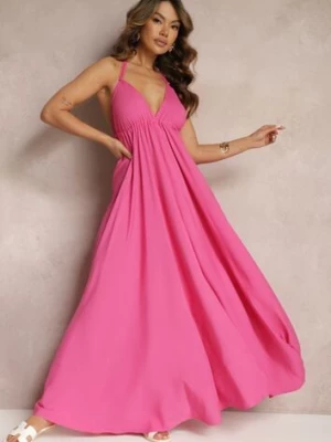 Fuksjowa Rozkloszowana Sukienka Wiązana na Szyi i Plecach z Wiskozy Weilin cflo