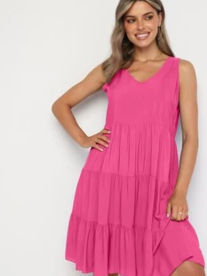 Fuksjowa Rozkloszowana Sukienka z Bawełny na Ramiączkach Zasea