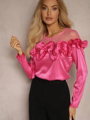 Fuksjowa Satynowa Bluzka z Siateczki i Falbankami Faelira elsa.m by may