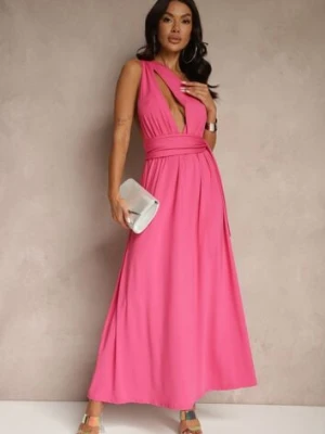 Fuksjowa Sukienka Koktajlowa Multiway z Wiskozą Wiązana na Szyi Lilovea by swan