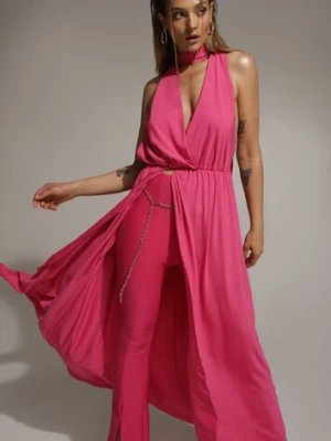 Fuksjowa Sukienka Koktajlowa Multiway z Wiskozą Wiązana na Szyi Lilovea by swan