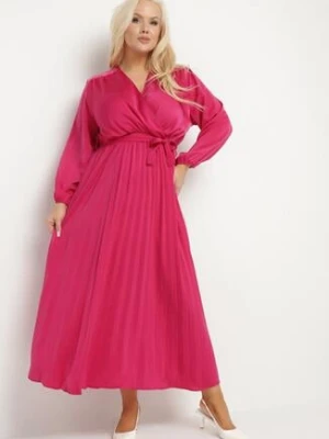 Fuksjowa Sukienka Maxi z Gumką w Pasie i Kopertowym Dekolcie Bertrama christy