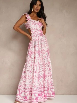 Fuksjowa Sukienka Ozdobiona Wycięciem i Ornamentnym Wzorem Halistea allyson