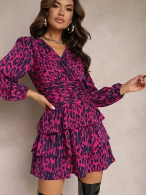 Fuksjowa Sukienka w Panterkę z Falbankami Coso retro & icone