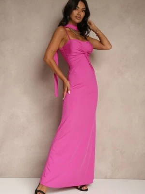 Fuksjowa Sukienka z Marszczeniem i Dodatkowym Szalem Zerona new collection