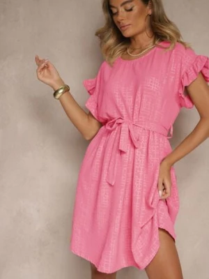 Fuksjowa Sukienka z Paskiem i Falbankami przy Rękawach Folunelle j studio