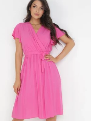 Fuksjowa Sukienka z Wiskozy i Wiązanym Paskiem Gariela cflo