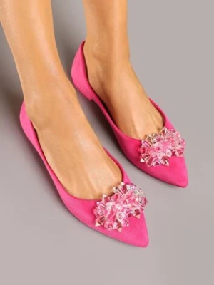 Fuksjowe Balerinki ze Skórzaną Wkładką Ozdobione Kryształkami Vevola goodin