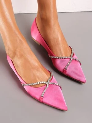 Fuksjowe Balerinki ze Szpiczastym Noskiem i Ozdobnym Paskiem z Cyrkoniami Tinara