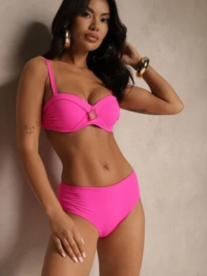 Fuksjowe Bikini Biustonosz Ozdobiony Geometryczną Aplikacją i Majtki Figi Kinrina