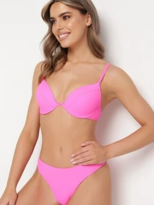 Fuksjowe Bikini Biustonosz z Usztywnianymi Miseczkami i Majtki Typu Figi Regulowanymi Ramiączkami Ellati