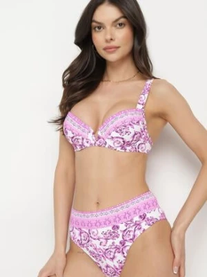 Fuksjowe Bikini w Ornamentalny Wzór Biustonosz i Majtki Figi Mirazia swest