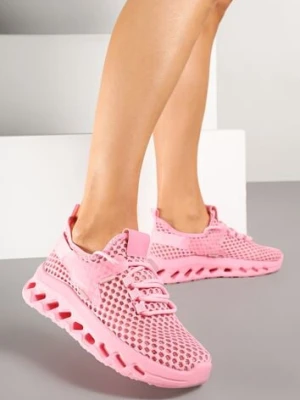 Fuksjowe Buty Sportowe Sneakersy Siateczkowe na Tłoczonej Platformie Lurilia