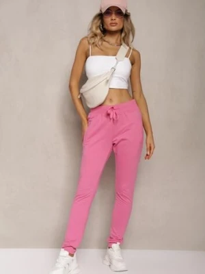 Fuksjowe Dresowe Spodnie o Klasycznym Fasonie z Gumką w Pasie Ivemia j.style