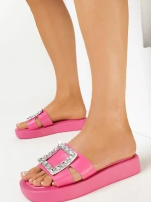 Fuksjowe Klapki na Grubej Podeszwie z Metalową Ozdobą Ellisa