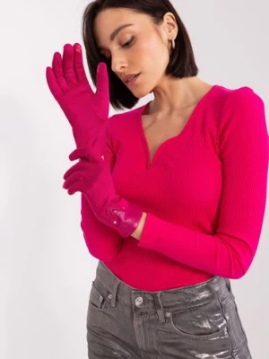 Fuksjowe rękawiczki ze wstawkami z ekoskóry Wool Fashion Italia