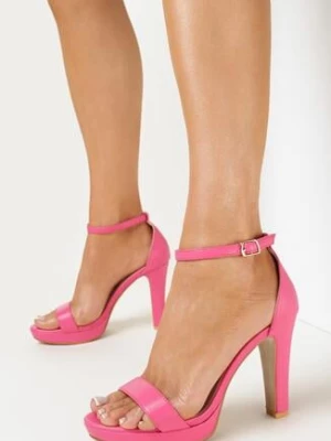 Zdjęcie produktu Fuksjowe Sandały na Słupkowym Obcasie z Okrągłym Noskiem Dlia