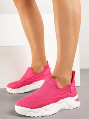 Fuksjowe Siateczkowe Buty Sportowe Sneakersy Wsuwane Zdobione Tłoczeniami Nusadela