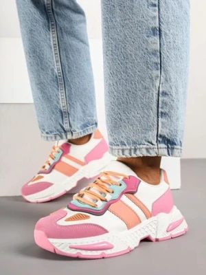 Różowo-Białe Sneakersy w Streetwearowym Stylu z Ozdobnymi Przeszyciami Isallena seastar
