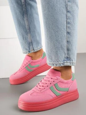 Fuksjowe Sneakersy w Stylu Klasycznych Tenisówek na Grubej Podeszwie Grelritia