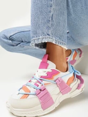 Fuksjowe Sneakersy z Elastycznym Sznurowaniem i Ozdobnymi Taśmami Jarlele