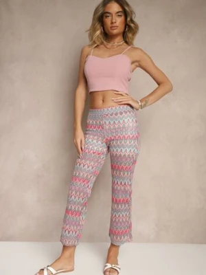 Fuksjowe Spodnie Dzwony Ozdobione Geometrycznym Motywem Novanelle yu & me