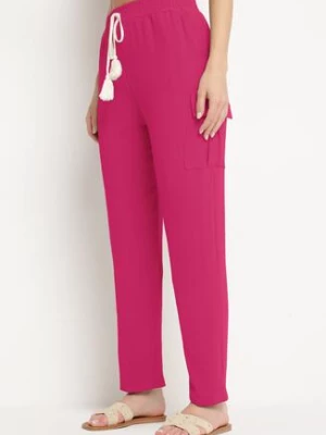 Fuksjowe Spodnie z Gumką w Pasie Ozdobione Troczkami Efista cflo