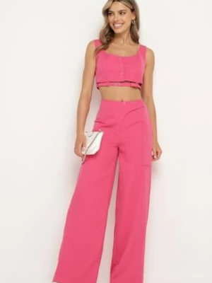 Fuksjowe Szerokie Spodnie z Wysokim Stanem z Guzikami i Suwakiem Nestaviana lefon