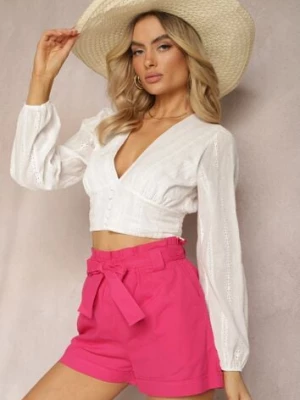 Fuksjowe Szorty High Waist Wiązane w Pasie Gilalilena