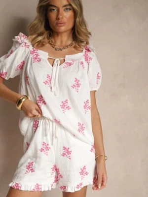 Fuksjowe Szorty z Wiskozą High Waist w Kwiaty Nilvella rosa
