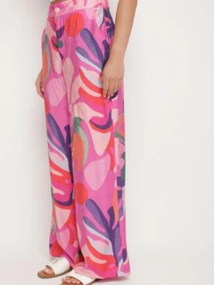 Fuksjowe Wiskozowe Szerokie Spodnie z Wysokim Stanem w Liście Raliressa rosa