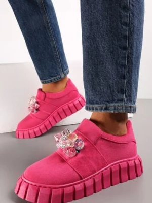 Fuksjowe Wsuwane Sneakersy na Platformie z Kryształkami Alexelina