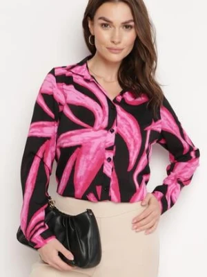 Fuksjowo-Czarna Koszula Ozdobiona Akwarelowym Wzorem Muirella cflo