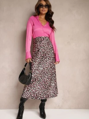 Fuksjowo-Czarna Spódnica High Waist ze Zwierzęcym Printem i Gumką w Talii Dimella rosa