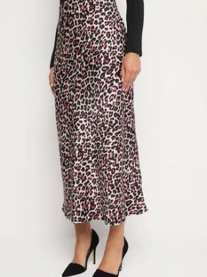 Fuksjowo-Czarna Spódnica w Panterkę z Wysokim Stanem i Gumką w Pasie Dimimas rosa