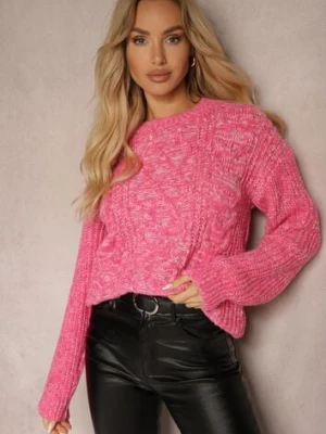 Fuksjowy Casualowy Sweter z Wełną z Kolorowymi Przeszyciami Dezira