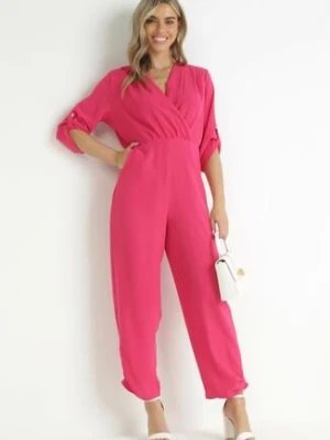 Fuksjowy Długi Kombinezon z Kopertowym Dekoltem Lauretia melya by melody