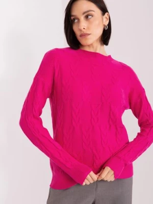 Fuksjowy dzianinowy sweter z warkoczami Wool Fashion Italia