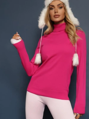 Fuksjowy Klasyczny Golf ze Ściągaczami przy Rękawach Felinia Miss Poem Różowy