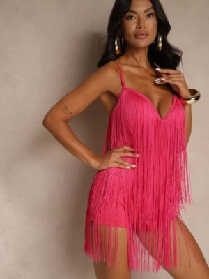 Fuksjowy Kombinezon z Ozdobnymi Frędzlami i Cienkimi Ramiączkami Irintha elsa.m by may