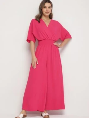 Fuksjowy Kopertowy Kombinezon z Gumką w Talii i Szerokimi Nogawkami Vimashea lovery