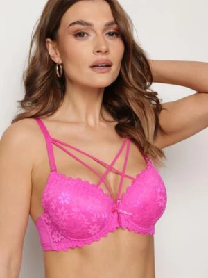 Fuksjowy Koronkowy Biustonosz Full Cup z Ozdobnymi Paseczkami Avatris