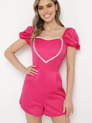 Fuksjowy Krótki Kombinezon ze Zdobieniem z Cyrkonii w Kształcie Serca Nanthelle elsa.m by may