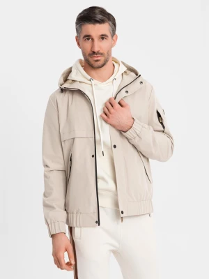 Funkcjonalna męska kurtka przejściowa z kapturem – beżowa V3 - Rozmiar: XL Ombre Clothing