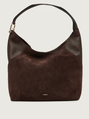 Furla Hobo Furla Lara L | zamsz | z dodatkiem skóry brązowy